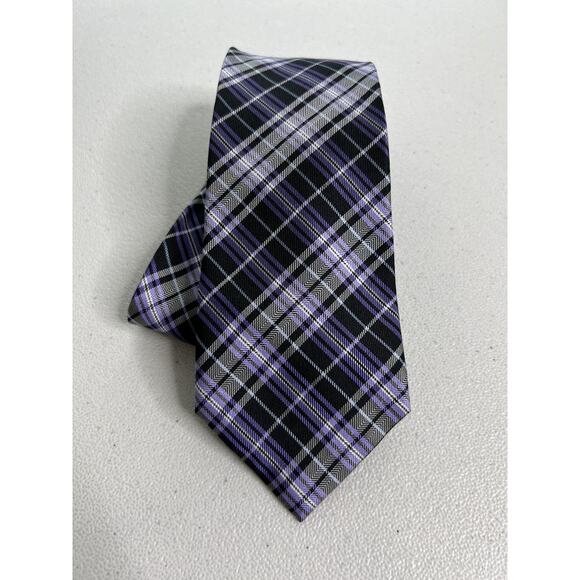 Chaps Other - Chaps Black, Purple, Gray Plaid Pattern 100% Silk Handmade Tie NWOT